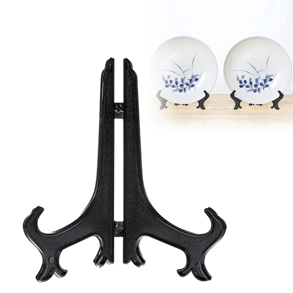 Plastic Folding Plate Display Stand Apply Round Saucers Plates Easel Decorative Plate Holder in Black Color Hanging Rack