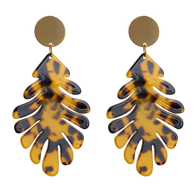 Large Acetate Plate Leaf Earrings  Acrylic Leopard Earrings E0809