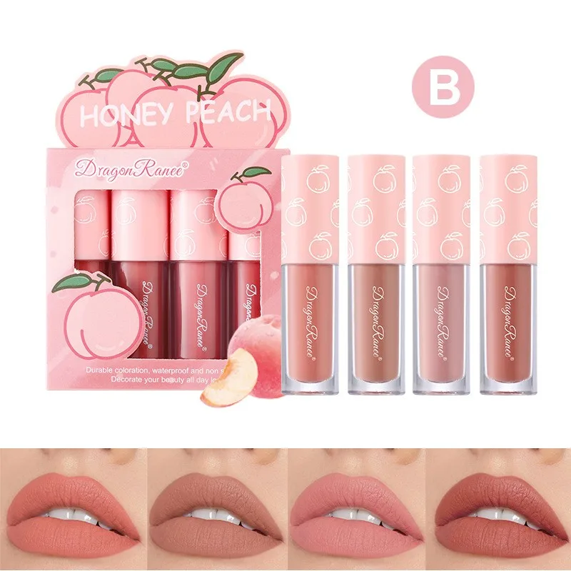 Mini  2.5g*4pcs Velvet matte lip gloss set fruit makeup lip gloss four mini set 4Pcs in a box lipstick