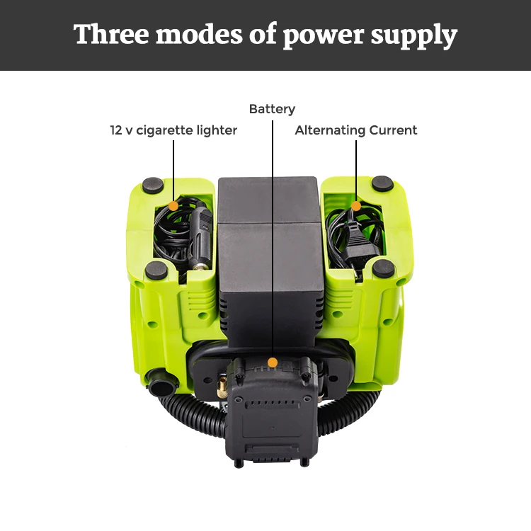 Three Power Source 18v Li-Ion 12V DC & Home 110-240V AC Tire Inflator Car Air Compressor Air Pump Car