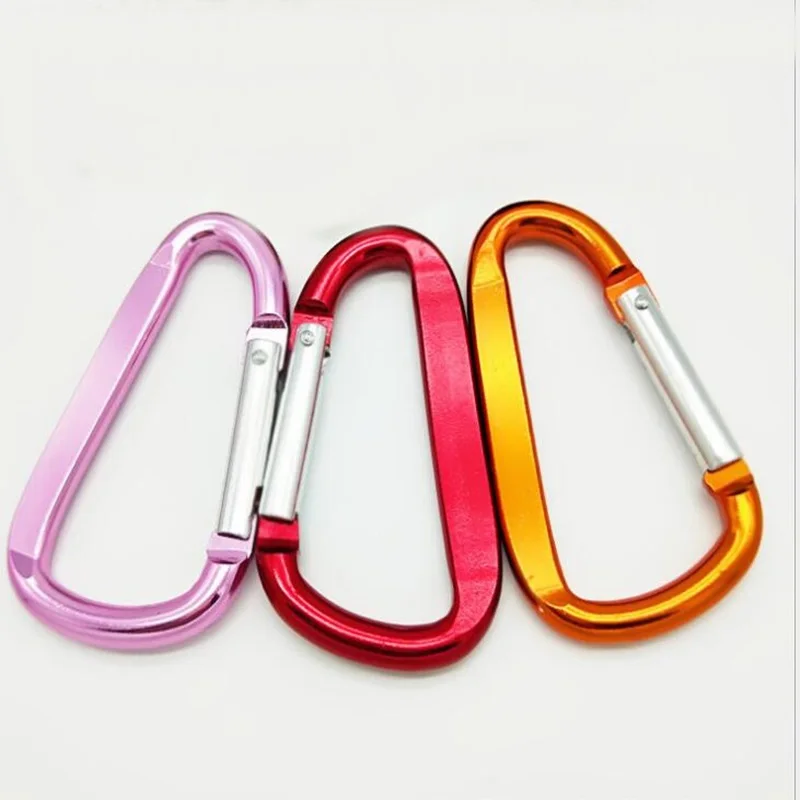 HXY 60*30*5.2MM D Shape Flat Side Silver Gate Cheap Aluminum Carabiner Snap Hook Keychain For Camping, Holding, Promotion