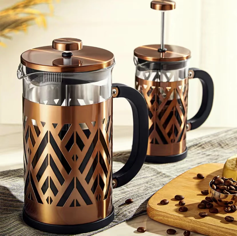 Rose Golden Paint French Press Coffee Maker,Copper Stainless Steel Coffee Press,Heat Resistant Thickened Borosilicat Coffee Pot