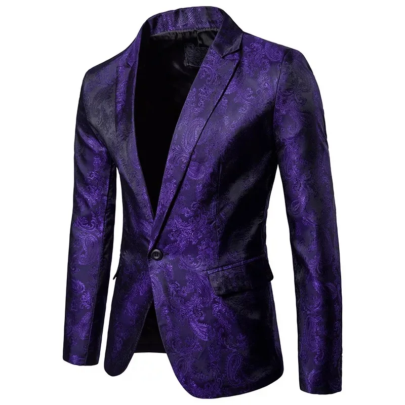 
New Male Slim Fit DJ Club Stage One Button Blazer Man Paisley Formal Wedding Suit Men Casual Slim Fit Formal Suit Blazer 
