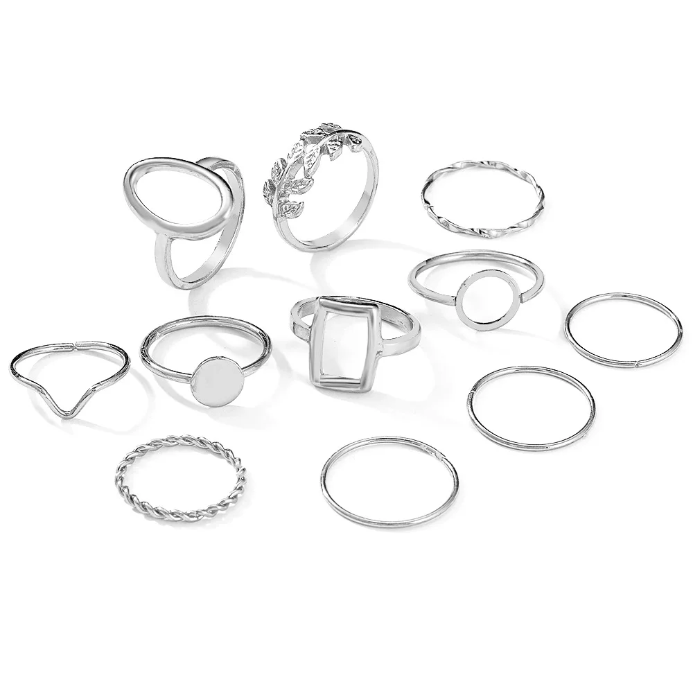 Bohemian Minimalist Metal Finger Ring Vintage Gold Geometric Hollow Metal Knuckle Ring Set for Women/