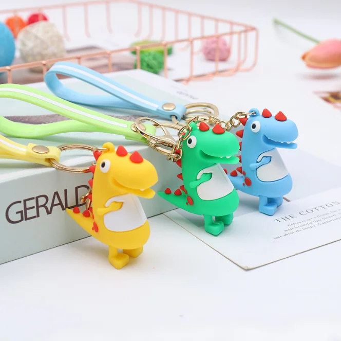 2019 New Design Ready To Ship 3d Pvc Cartoon Dinosaur Keychain