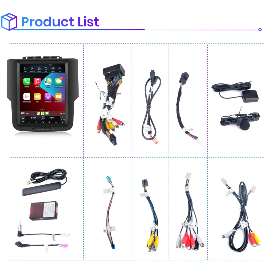 Junsun for Dodge Ram 1500 2500 3500 2014-2018 12.1 Inch Tesla-Style GPS Navigation Carplay Auto Android Head Unit Media Player