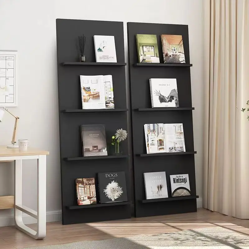 Modern Green Wooden Shelf Youth Bookshelf Bookcase  with Wall Mounted Shelves & Floor-Standing Magazine Basket Home Decor