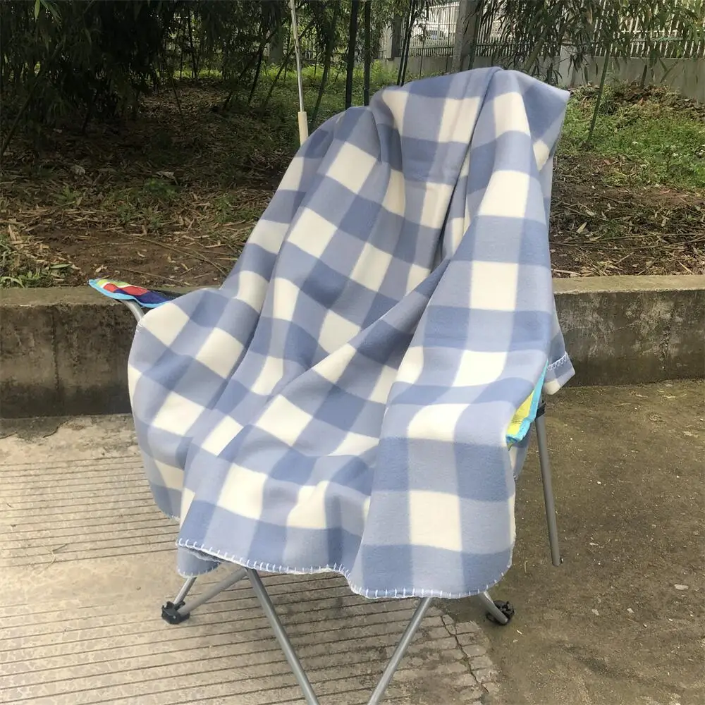 Wholesale Blankets Polyester Polar Fleece Print Check and Stripe  Knitted Beach Travel Blanket