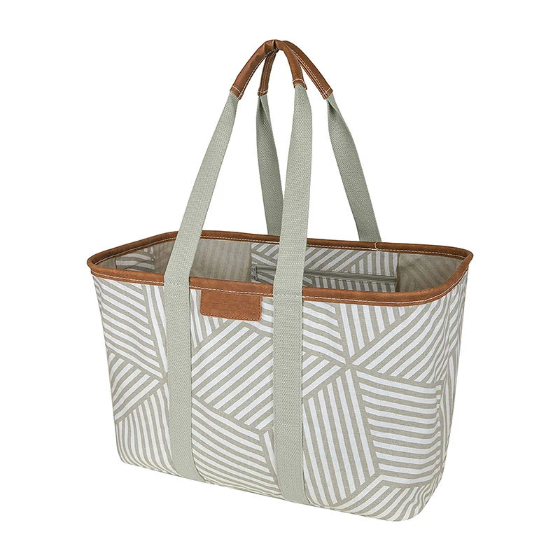 Wholesale Custom Reusable Waterproof Collapsible Grocery Shopping Tote Canvas Bag Picnic Basket