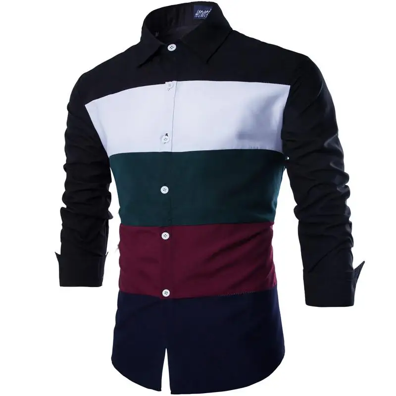 
Cheap China Wholesale Clothing Mens Long Sleeve Stripe Color Shirt Patchwork Casual Shirts 