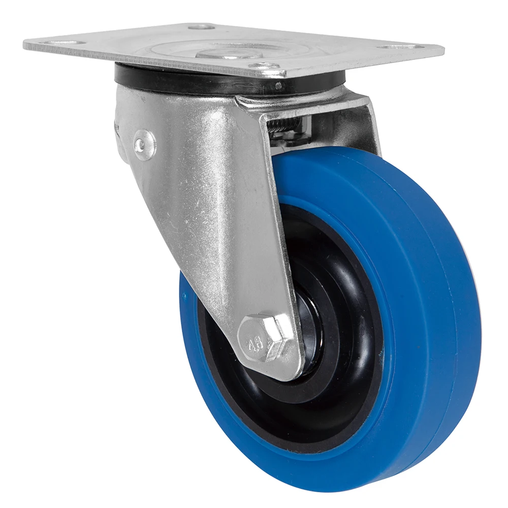 125mm European Style Industrial 5 Inch Caster Wheels With Roller Bearing Blue Elastic Rubber Casters Wheel