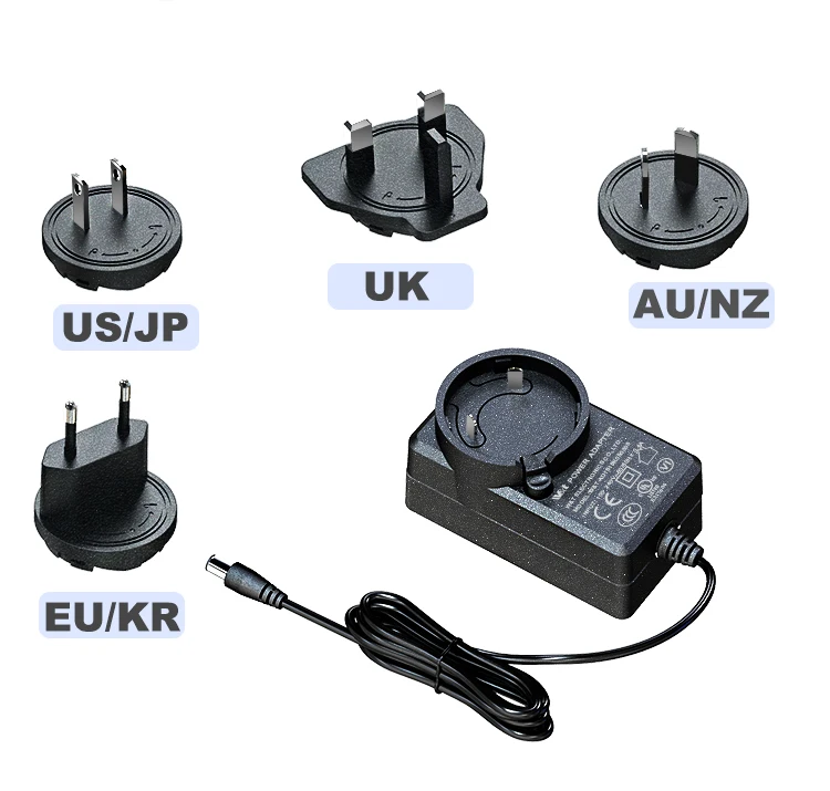 EU UK AU Interchangeable Plug in Adaptor Supply Specs 5V 9V 12V 3A 18W AC DC Wall Mount Power Adapter