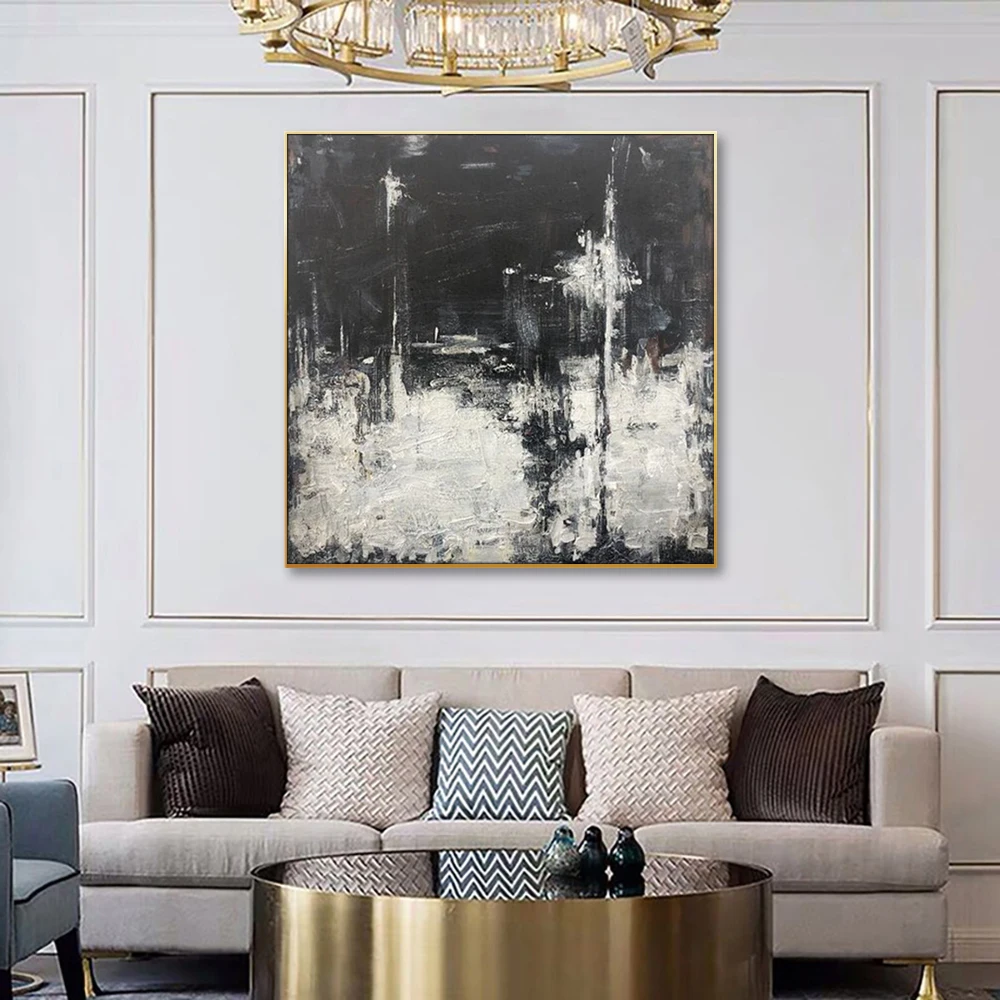 home decor wholesale abstract black and white minimalist painting Black-white-gray abstract original oil painting