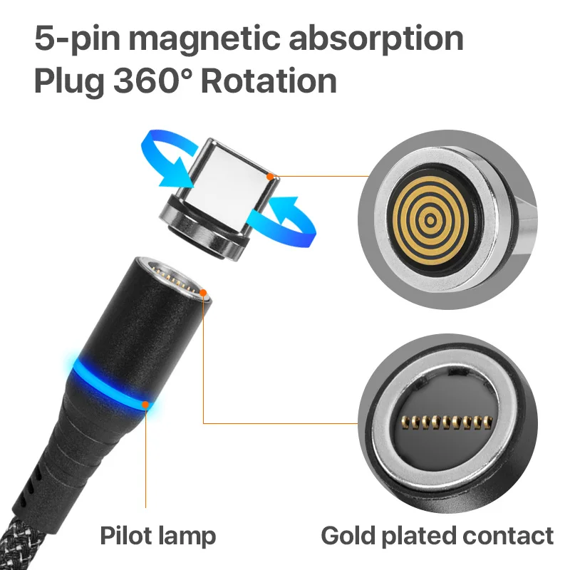 SOSLPAI new design for iphone usb cable nylon braided 5A fast charger 3 in 1 magnetic usb charging cable