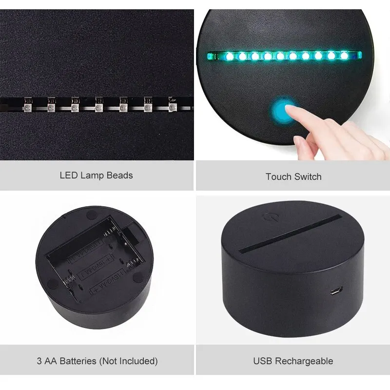 Креативный акриловый АБС-USB сенсорный круглый RGB детский Рождественский подарок для спальни домашний Декор 3D ночные огни Светодиодная лампа база