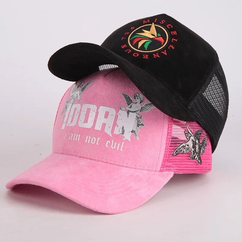 High Quality Wholesale 5 Panel angel Printed logo Men Women Sports cap Mesh Embroidery Custom Logo Trucker Hat