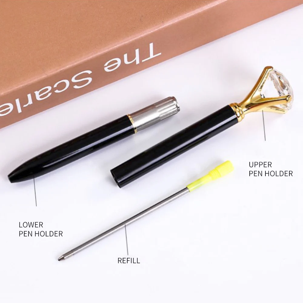 Office School Supplies Big Crystal Diamond Ballpoint Pen Metal Smooth Creative for Woman Girls