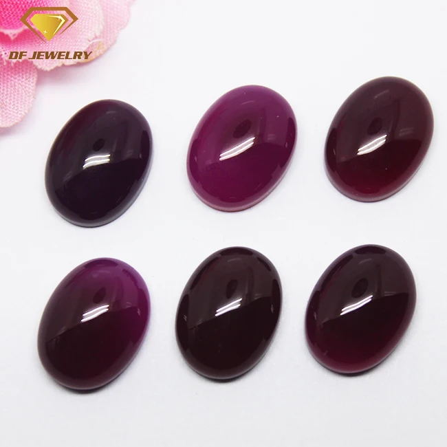 Oval Shape Flat Bottom Purple Red Natural Agate Stone