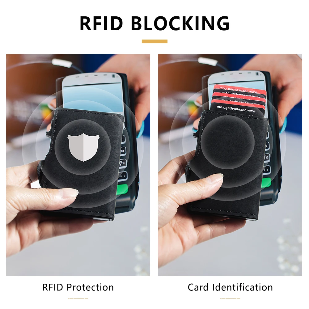 Мужской смарт-кошелек Casekey из искусственной кожи с RFID-защитой Тонкий минималистичный Алюминиевый металлический выдвижной держатель для