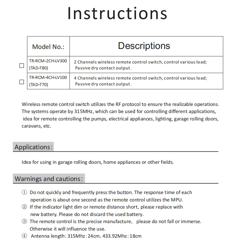 DC12V 2 Channel RF transmitter  receiver Relay Module 50M Wireless Remote Control Switch
