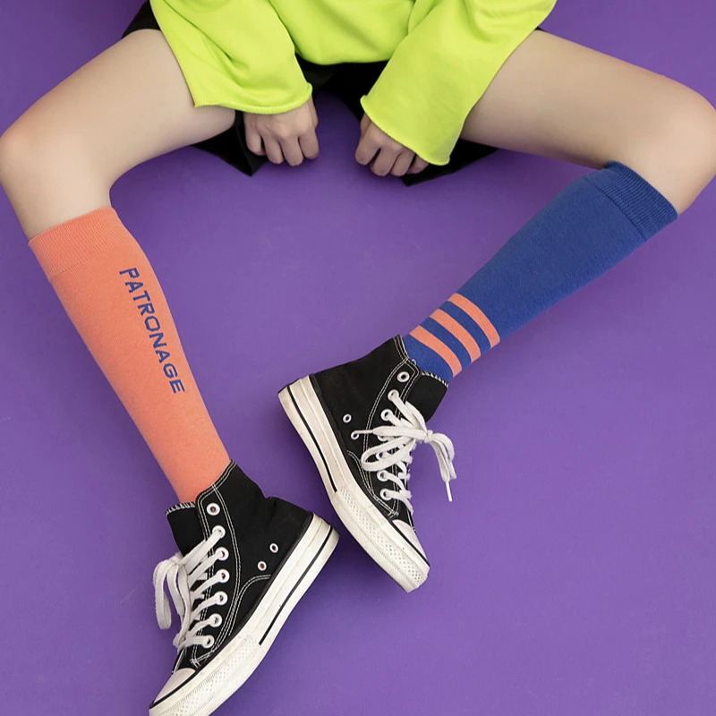 Women Pretty Style Letter Printed Fashion Long Socks Girls Sexy Color Hit Japanese Stocking