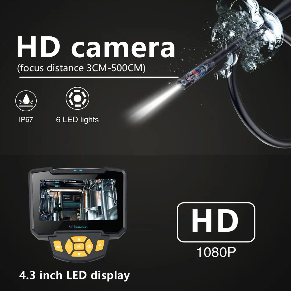 Industrial Automotive Endoscope 4.3 inch LCD Screen 8mm 1080P 480P Camera Maintenance