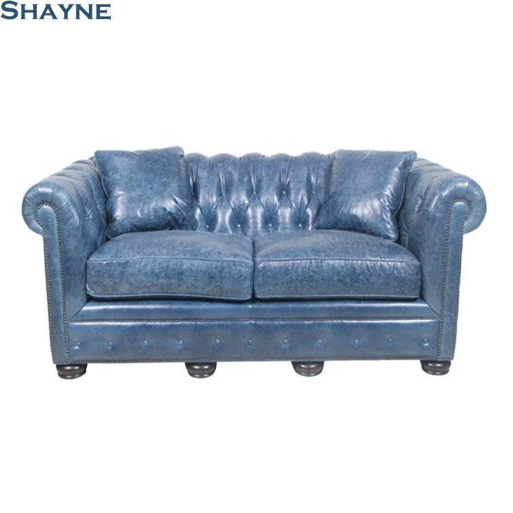 Кожаные Диваны 300000 SKU ODM Shayne Роскошные Антикварные западные сапфировые синие современные диваны для гостиной из натуральной кожи