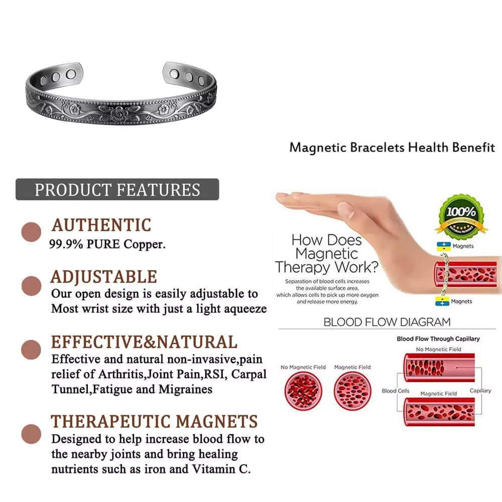 New Design Copper Ring Bracelet For Arthritis Women Silver Plating Simple Style Improve Sleeping Magnetic Couple Bracelet