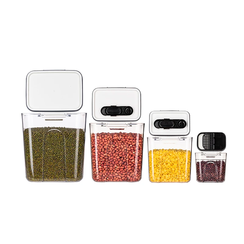 New arrival kitchen 4pc set BPA Free Leak Proof Cereal Snack Transparent airtight food container with 2-way use spoons