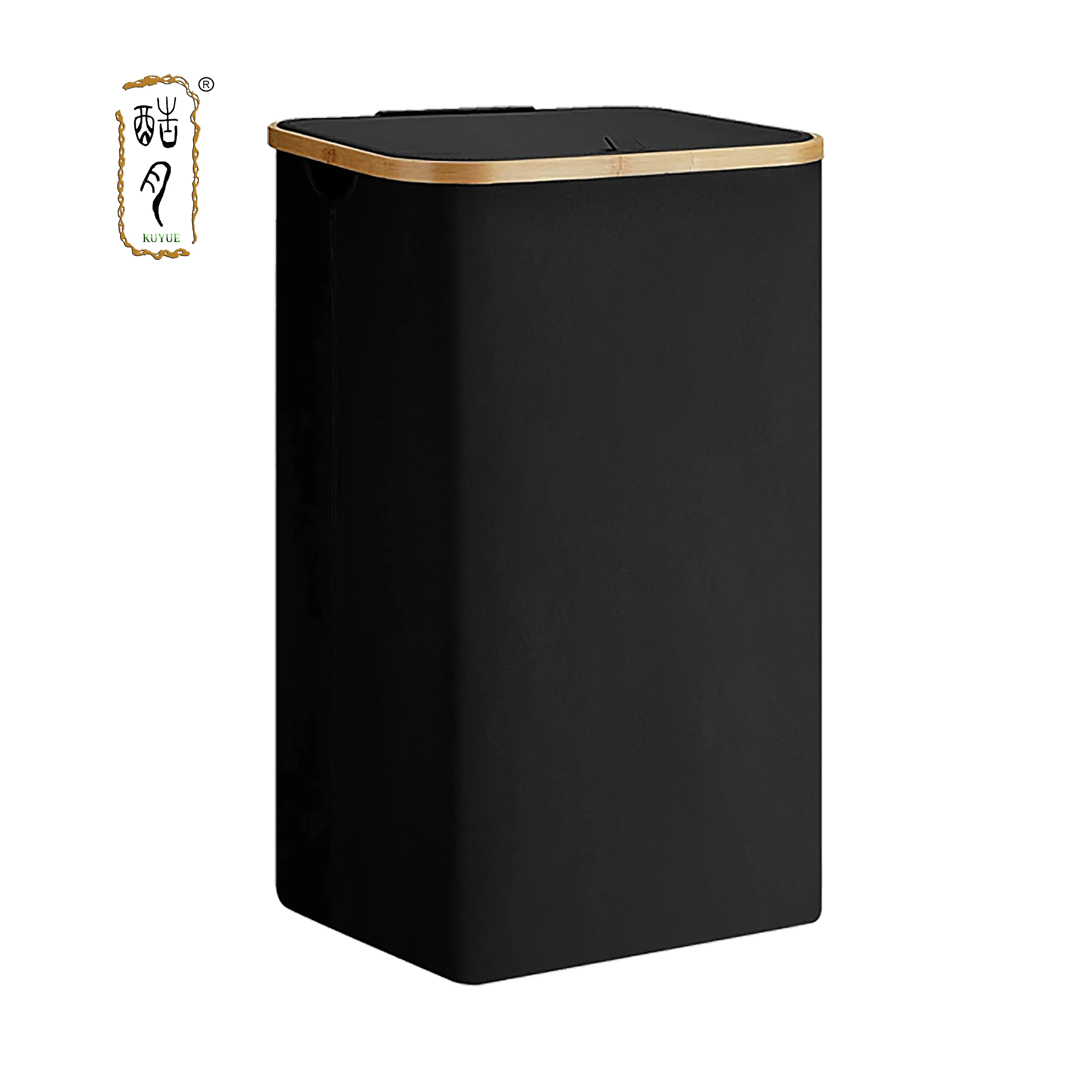 KUYUE Laundry Hamper with Lid Black Large Washing Basket for Laundry with Handles Laundry Basket for Bedroom Bamboo Bathroom Bin