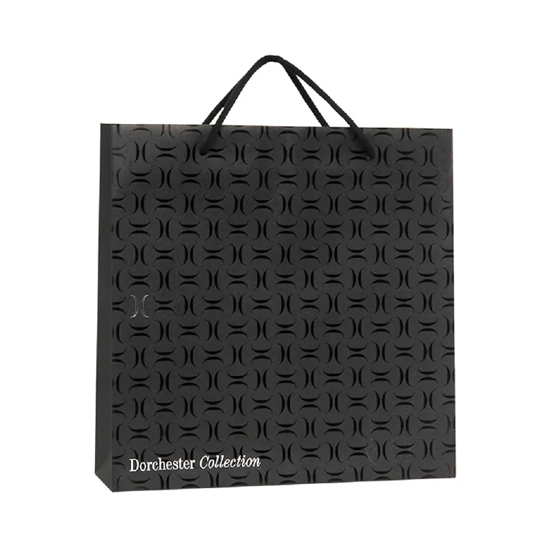 
Hot sale luxury white foil logo printing shopping paper bag with black grosgrain ribbon 