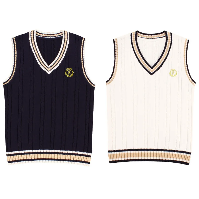 Embroidered V-neck girl student school uniform sweater knitted vest boy girl vest V-neck sleeveless high school vest