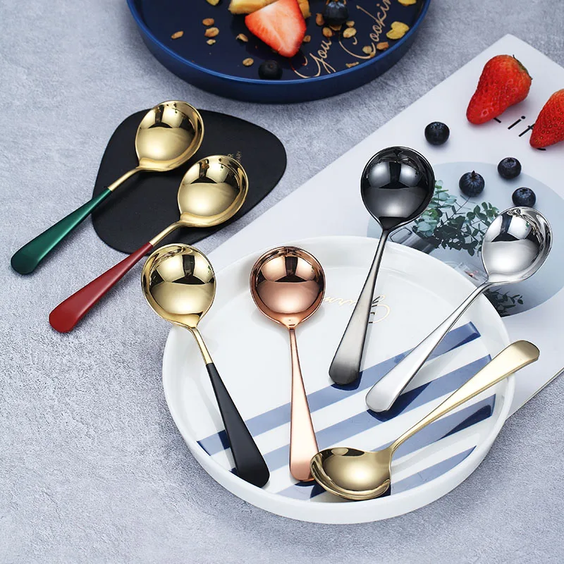 Colored Table Stainless Steel Rose Gold Korean Deep Spoon wholesale