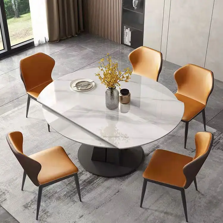 Modern Metal Foldable Extendable Dining Table Set 6 Seater Home Furniture Round Full Luxury Dining Room Folding Dining Table