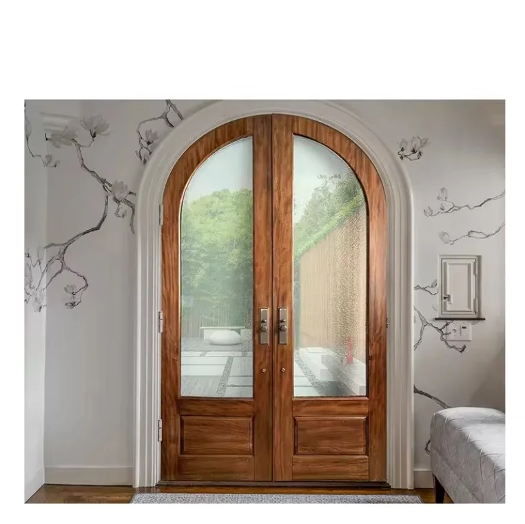LongTai European Arc Double Opening Design Classic Solid Wood Arch Door