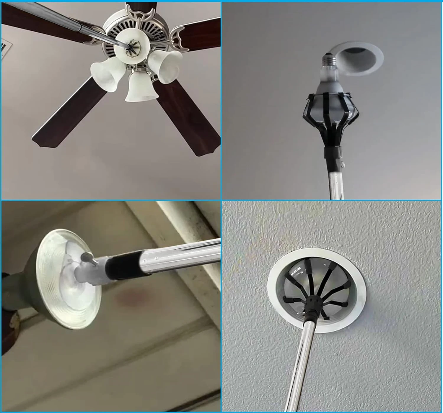 Qiyun Aluminum Telescopic Pole Kit Light Bulb Changer for High Ceilings Upward Facing Bulb Removal Tool