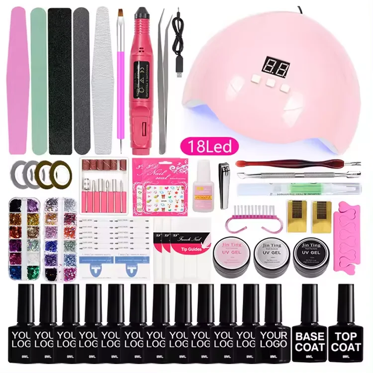Complete Nail Kit Nail Lamp Manicure Set Kit Poly UV Gel Kit Polish Set Soak-off Nail Art Tools Sets