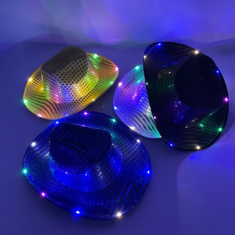 LIHUA Concho Turquoise Sequin Rhinestone Wide Brim Disco Ball Pink Bling Led Light Up Cowboy Hat