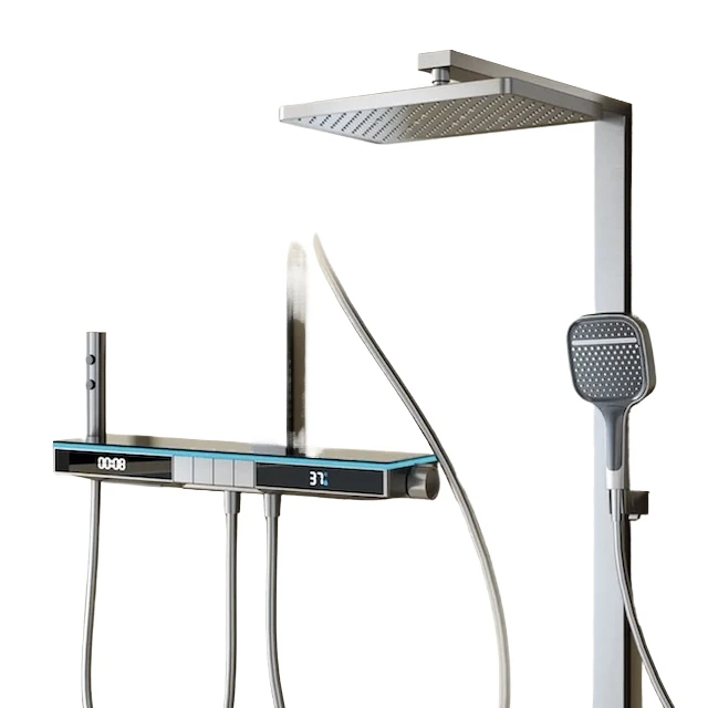 Bathroom Intelligent 4 Function Piano Key LED Digital All Copper Shower Head Set Wall Mount SPA Rain Shower System