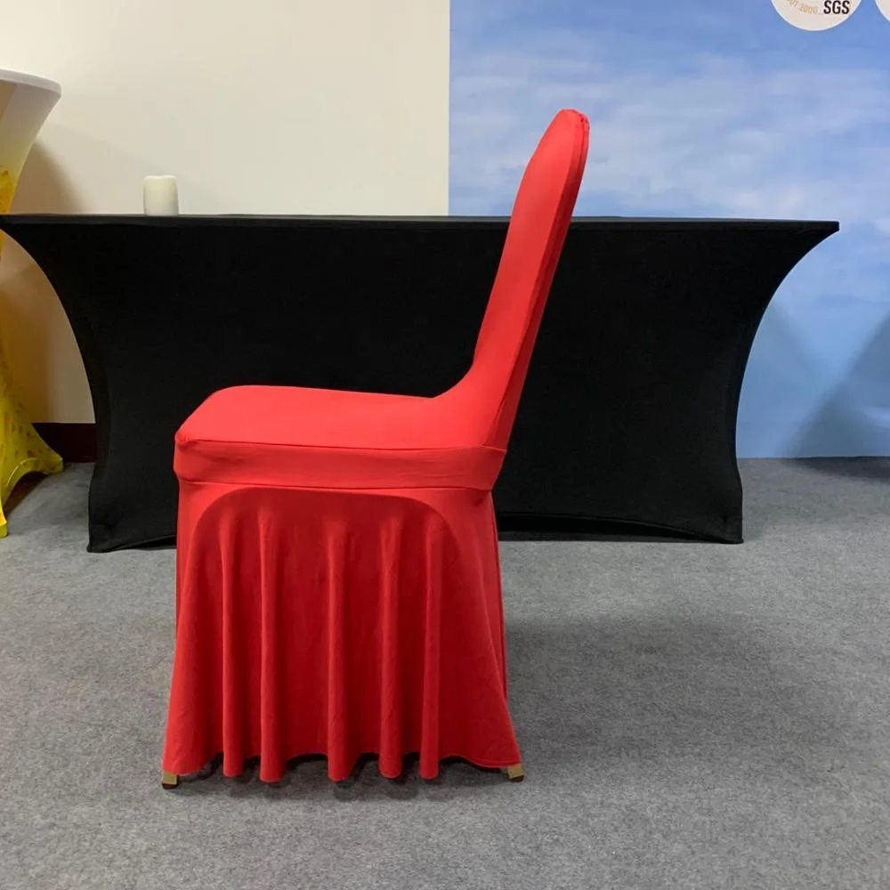 
Not Satin Easily No foot Pocket Durable Red White Stretch Spandex Banquet Chair Cover with Skirt for wedding Party Hotel Decor 