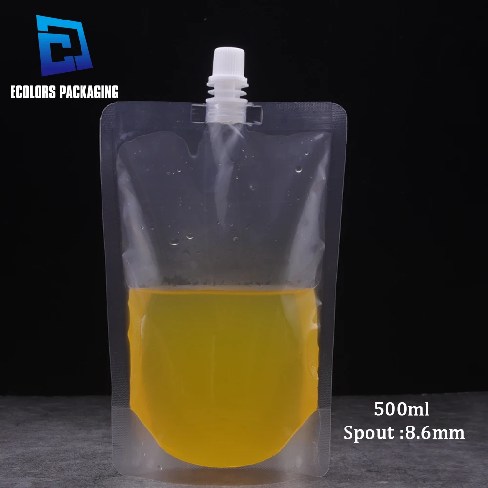 hot sale factory wholesale clear transparent spout water drink plastic packaging bags with suction nozzle