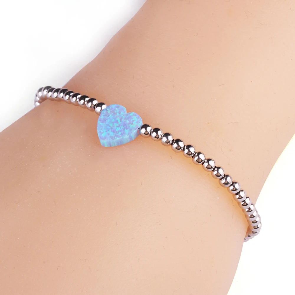 Zhengyong Jewelry 925 Sterling Silver 3mm Gold Plated Silver Bead Heart Opal Bracelet