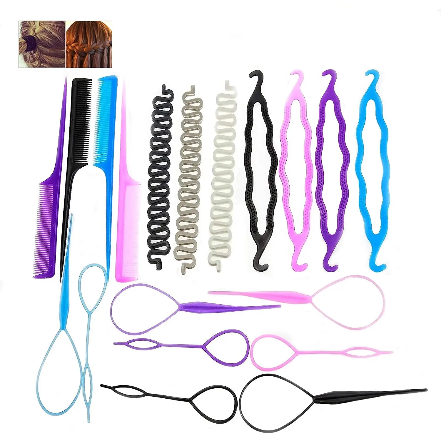 19 Pcs инструмент для плетения волос сделай сам DIY бигуди для волос Стайлинг Инструмент Комплект прически хвостик Maker аксессуары Topsy, подвязанные лентой, с объемной волной комплект coloure