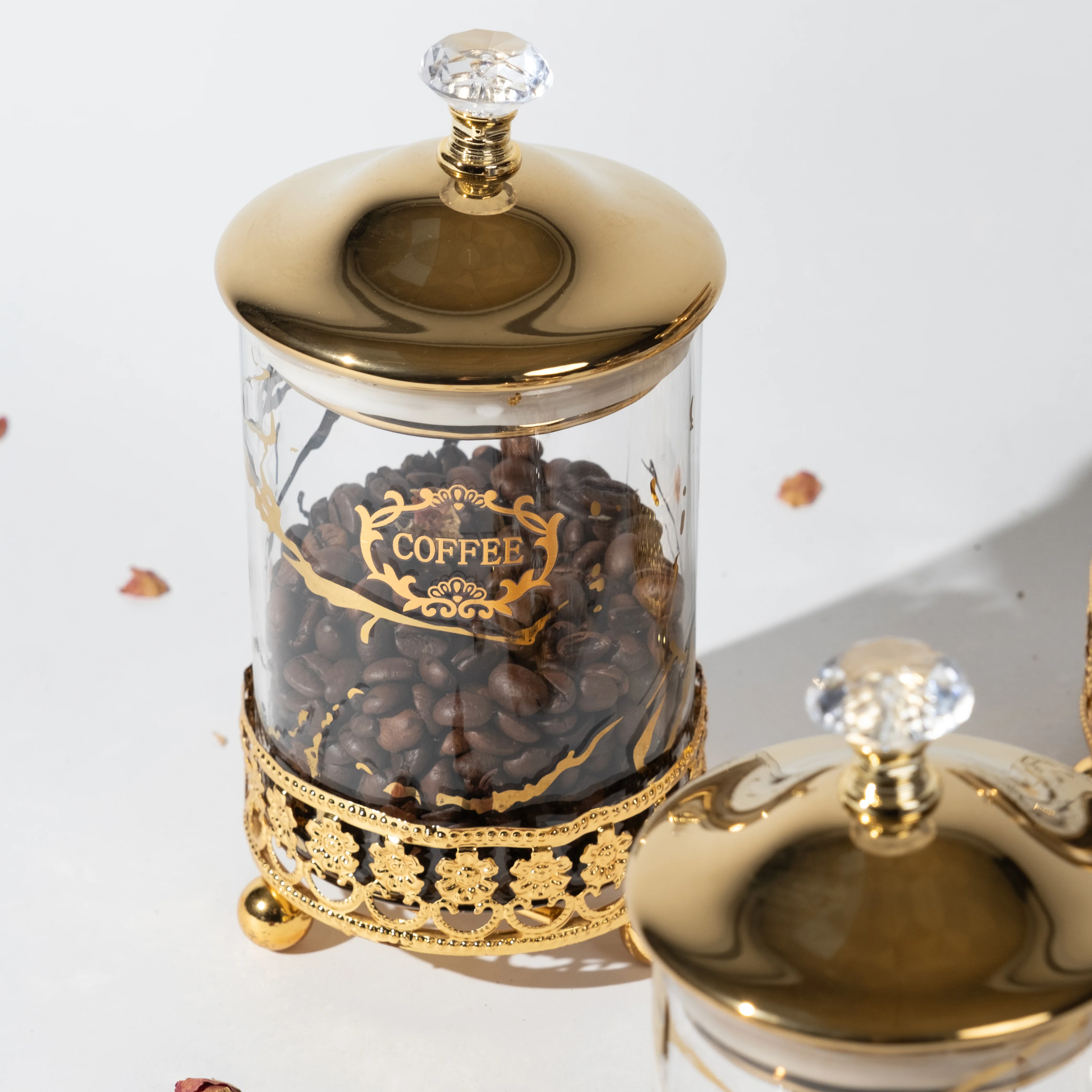 Marble Design Storage tank Home Decoration food Jars Gold planting Glass Canister Jar with lid