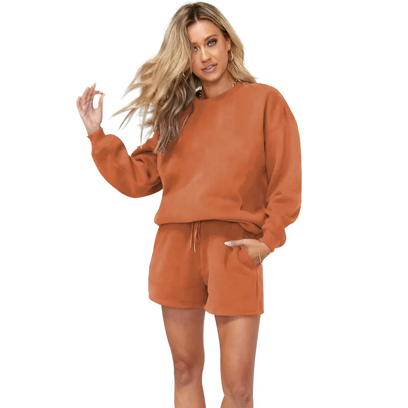 Customized fashionable premium quality ladies sweatshirts shorts sets