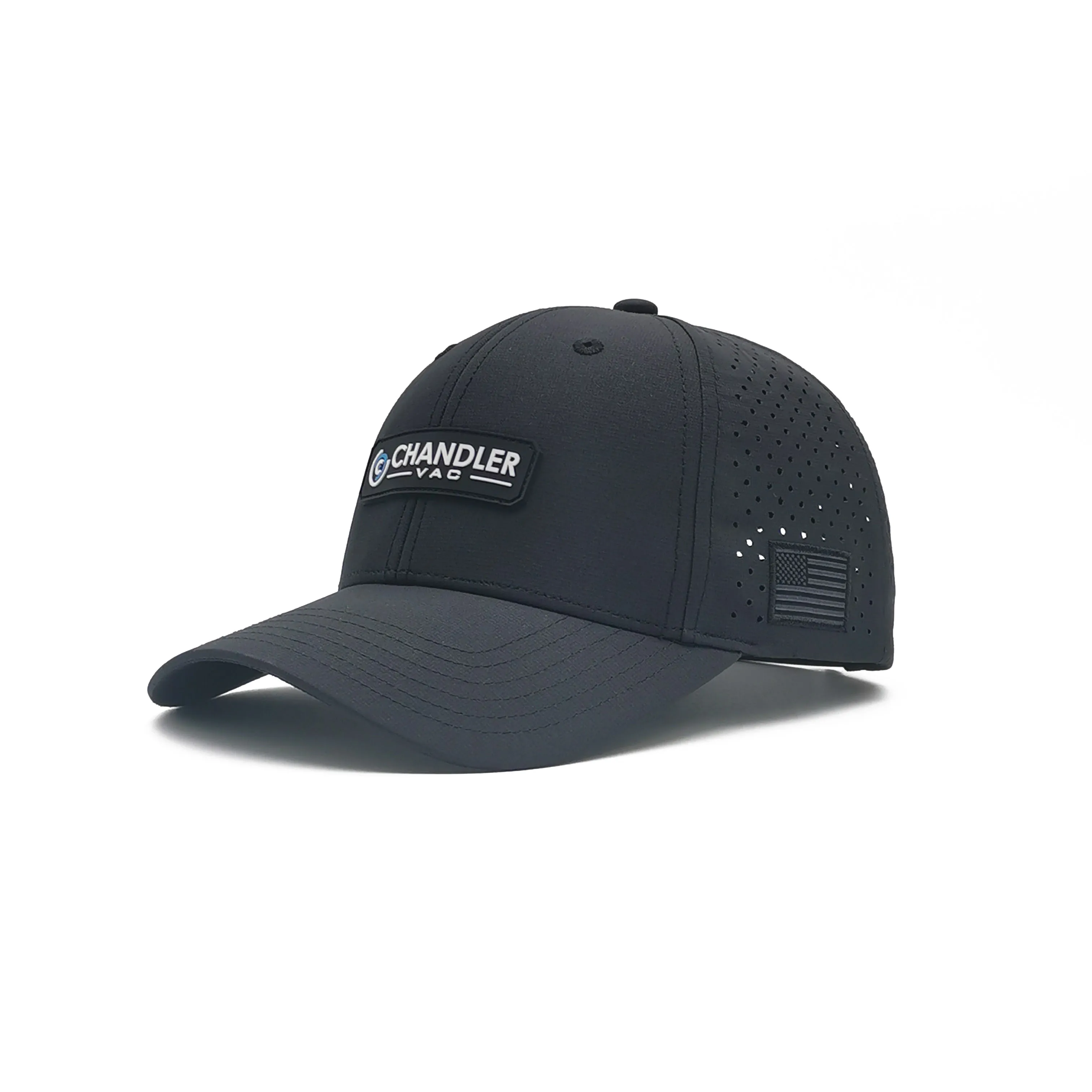 Hot Selling Vintage Custom 6 Panel Silicone Patch Logo Laser Mesh Black Baseball Caps With USA Flag Embroidered