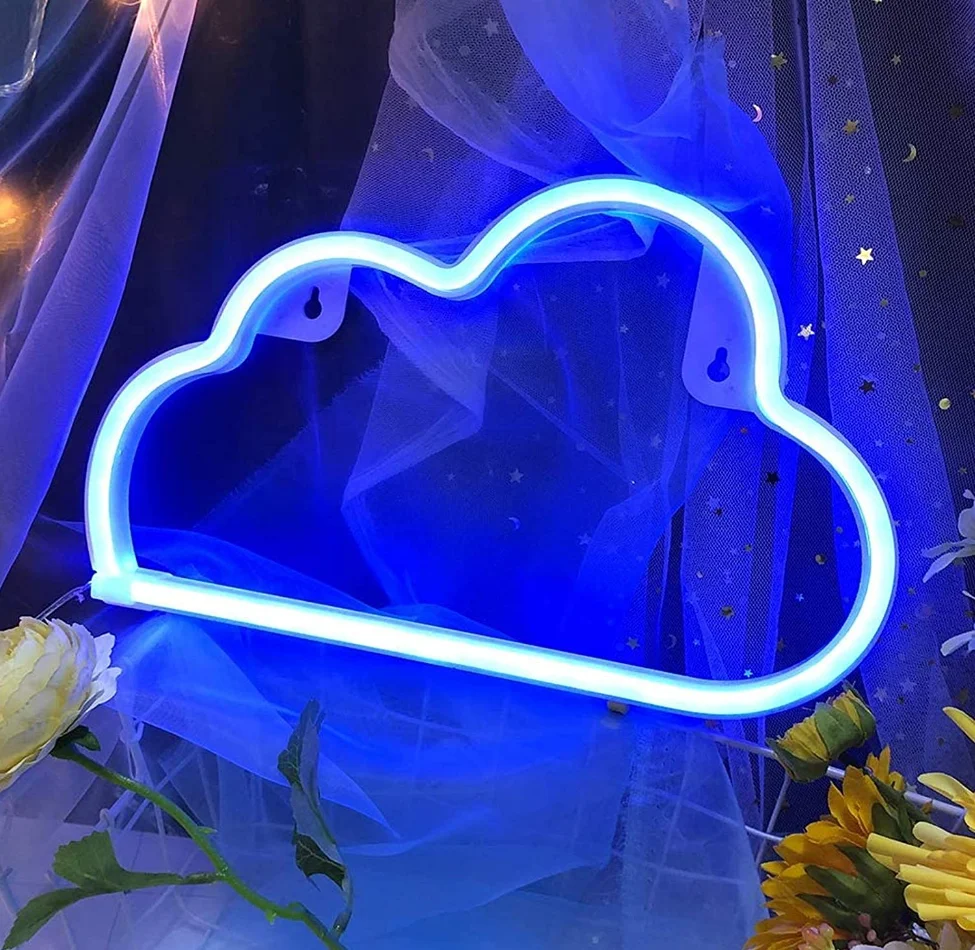 Blue Neon Light Hanging Usb Battery Operated Night Lamp Led Cloud Neon Sign For Wall Kids Room Party Wedding Bar Decoration