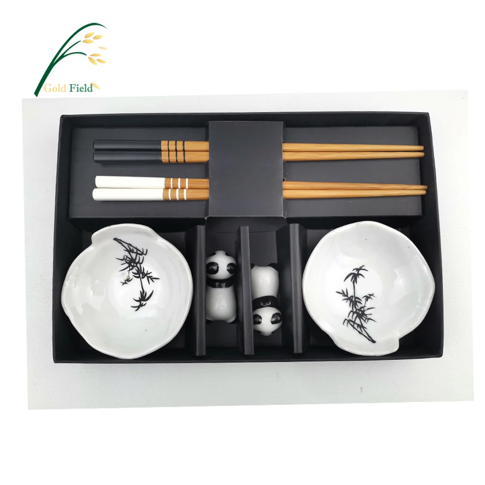 Design 6-piece Chopsticks Porcelain Dipping Saucer and Chopsticks Dinnerware Set Panda Bamboo Dinner /gift Set Ceramic 6 Pcs/box