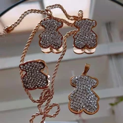 18 K Gold Plating Diamond Heart Bear Stainless Steel Jewelry Set for Woman with Finger chain
