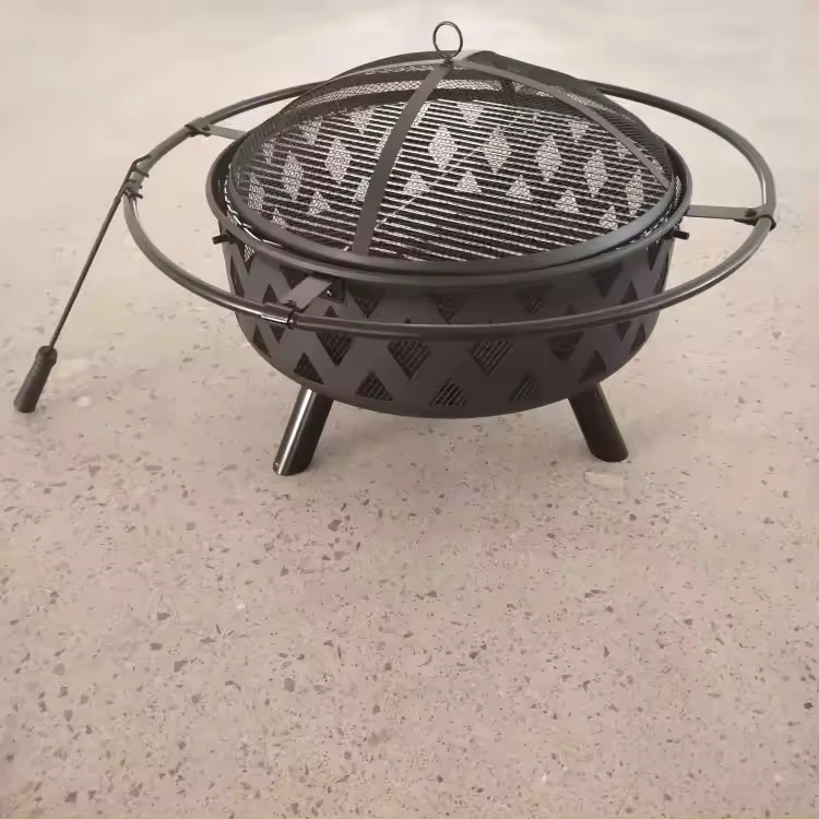 Charcoal wood burning fire pit bonfire fireplace outdoor courtyard garden backyard black metal round barbecue grill